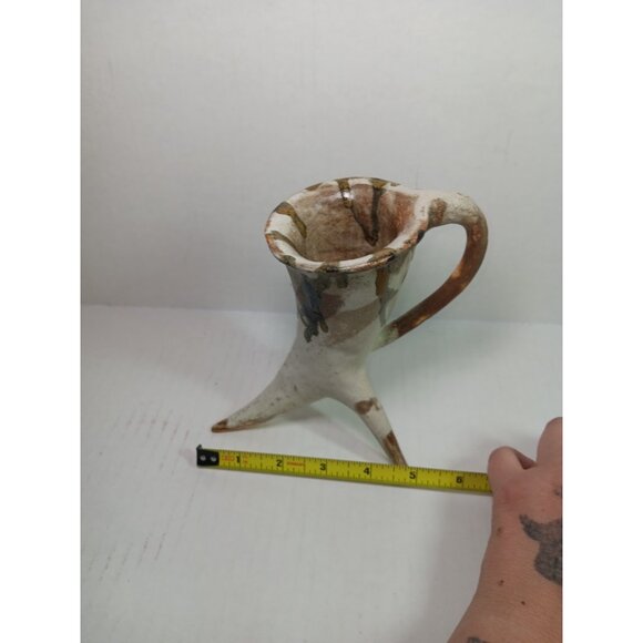 Vintage Signed Studio Pottery Chinese Culture 3 Leg Wine Goblet Cup Mug - Picture 8 of 8